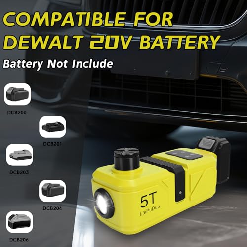 Cordless Electric Car Jack Kit for Dewalt 20V Battery, Cordless Remote Control 5 Ton Hydraulic Car Jack with LED Light for Sedan, SUV,MPV,Truck (NO Battery