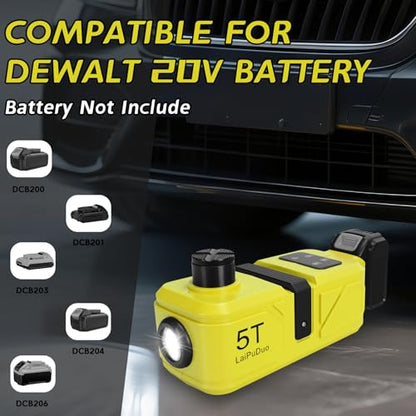 Cordless Electric Car Jack Kit for Dewalt 20V Battery, Cordless Remote Control 5 Ton Hydraulic Car Jack with LED Light for Sedan, SUV,MPV,Truck (NO Battery