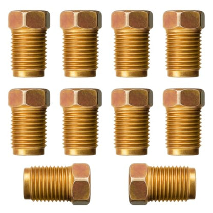 10PCS 3/16 Car Brake Line Fittings, M10 x 1.0 Thread Metric Invert Flare Nut, Steel Car Brake Line Tubing Fittings, Universal Automotive Braking System Parts for Cars/Trucks/SUVs(Gold)