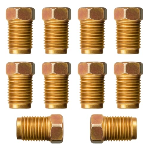 10PCS 3/16 Car Brake Line Fittings, M10 x 1.0 Thread Metric Invert Flare Nut, Steel Car Brake Line Tubing Fittings, Universal Automotive Braking System Parts for Cars/Trucks/SUVs(Gold)
