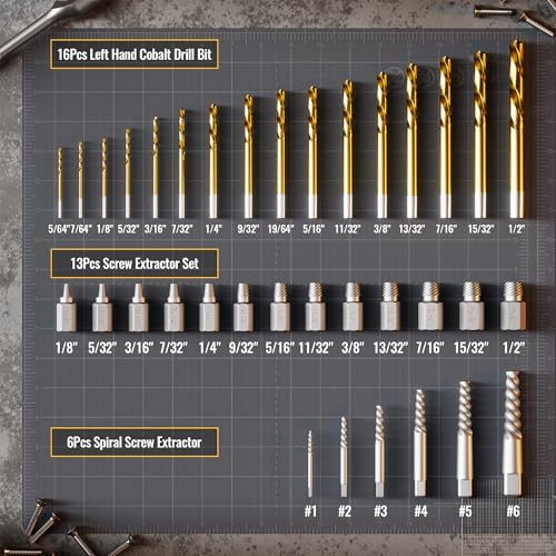 62Pcs Screw Extractor Set with Left Hand Drill Bits & Heavy Duty Nut Removers, Professional Bolt Extractor Kit for Removing Broken, Stripped, Rusted Screws and Bolts, Includes Portable Case - size: 62-Piece Screw Extractor Set