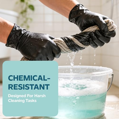 GUSTO Black Nitrile Gloves - Disposable Heavy Duty 6 Mil | Latex-Free, Powder-Free, Textured Fingertips, Food Safe, Flexible Fit, Cooking, Cleaning, Mechanics & Salon - size: Large
