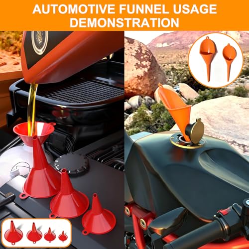 19-Piece Automotive Funnel Set with Fuel Can Spout Replacement – Long Neck Oil Funnel & Plastic Fuel Funnel for Transferring Fuel, Oil, Coolant, Motor Oil, Water
