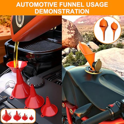 19-Piece Automotive Funnel Set with Fuel Can Spout Replacement – Long Neck Oil Funnel & Plastic Fuel Funnel for Transferring Fuel, Oil, Coolant, Motor Oil, Water