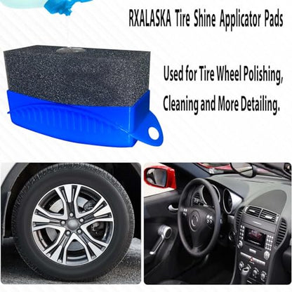 Tire Shine Pads, 2 Pcs Tire Dressing Sponge Applicator Contoured, Reusable Tire Shine Applicator with Lid for Car Detailing - color: Blue