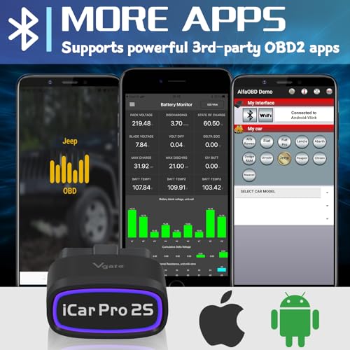 Vgate iCar Pro 2S Bluetooth 5.2 OBD2 Car Scan Tool for iPhone, Android, and Windows
