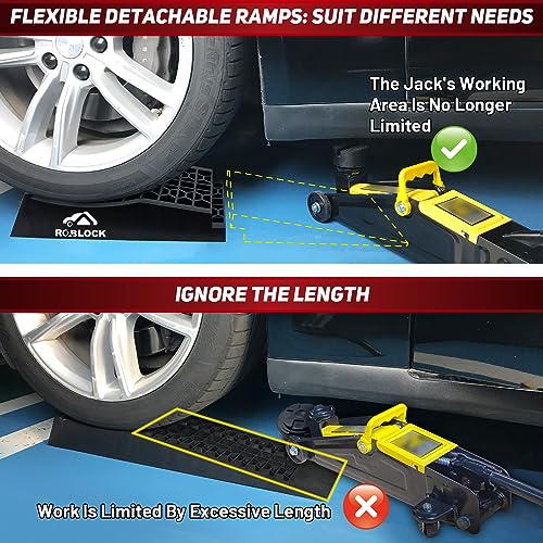 ROBLOCK Removable Low Profile Car Ramps for Jack Support and High Lift, Heavy Duty Car Ramps for Low Cars, Detachable Vehicle Ramps for Garage,15.35''-27.83'' L, 2Packs