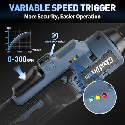 CloudDream Cordless Electric Ratchet Wrench,3/8" 16V Power Ratchet Tool,40 Ft-lbs Max Torque with 2x 2.0 Ah Batteries, Fast Charger, 7 Sockets, 1/4" Adapter & 3" Extension Bar for Auto Repair
