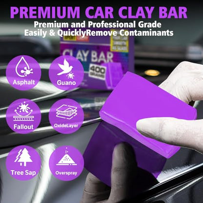 XPERTCHEMY Car Clay Bar 4 Pack 400g(4x100g), Auto Detailing Premium Grade No Scratch Magic Clay Bars Cleaner Kit with Washing and Adsorption Capacity for Car Auto SUV, RV, Truck, Purple - color: purple