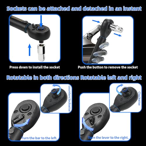 1/4-Inch Drive Click Torque Wrench Set, 33Pcs Bike Torque Wrench Set (20-240IN.LB/2.3-27.1Nm),Inch Pound Click Torque Wrench with Bit Sockets, 3/8 Adapter, Bicycle Tool Kit - size: 1/4'' DR., style: 20-240IN.LB 33pcs(Blue)