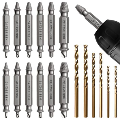 18PCS Damaged Screw Extractor Set, Hardness is 63-65HRC, Upgraded Model HSS 6542, Screw Grab Screw Removal Tool, Adult Gifts for Men, General bit Set Double Ended for Damaged Broken Stripped Screws - style: 18PCS