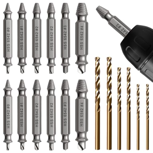 18PCS Damaged Screw Extractor Set, Hardness is 63-65HRC, Upgraded Model HSS 6542, Screw Grab Screw Removal Tool, Adult Gifts for Men, General bit Set Double Ended for Damaged Broken Stripped Screws - style: 18PCS