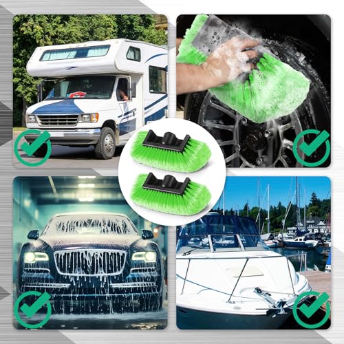 Vesici 2 Pcs 10 Inch Car Wash Brush Head with Soft Detailing Bristle Flow Through Car Cleaning Brush with 1 Pcs Stiff Bristle Wheel Brushes for Motorboat Rv Facades of Houses Wheel Carpet (Green) - color: Green