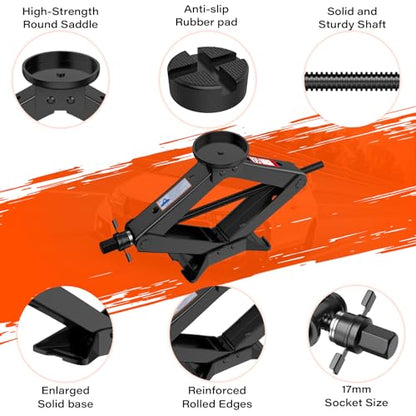 Scissor Jack 3 Ton, 4.1"-18.3" Lifting Car Jack, Heavy Duty Car Jack Kit, Portable Tire Changing kit with Lug Wrench, Tire Jack Tool for Car SUV MPV