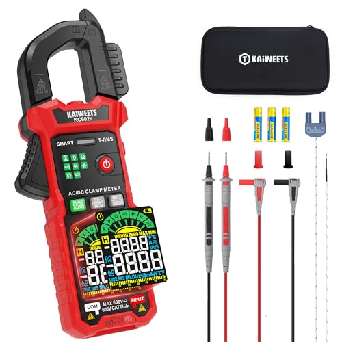 KAIWEETS Smart Digital Clamp Meter, 2026 Intelligent Auto Ranging Multimeter 600A TRMS 6000 Counts, NCV, Inrush, Auto Measure AC DC Voltage/Current Continuity Temperature Resistance Capacitance Diode
