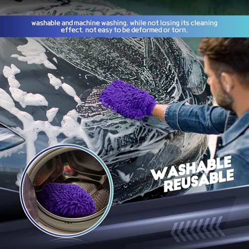 wuyaoyao 2PCS Car Wash Mitt, 10.14"×7.12" Chenille Microfiber Car Wash Mitts, Scratch-Free & Lint-Free, Absorbent Double Sided Clean Glove for Cars Cleaning, Auto Cleaning Supplies (Dark Purple) - color: Dark Purple