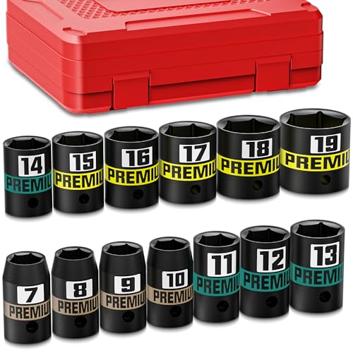13-Piece 3/8" Drive Shallow Impact Socket Set, 7-19mm, Semi-Deep Sockets, CR-V, Socket Set for Automotive and Home, Metric, 6 Point Socket Set for Automotive and Home - size: 3/8" 13pcs Metric Shallow