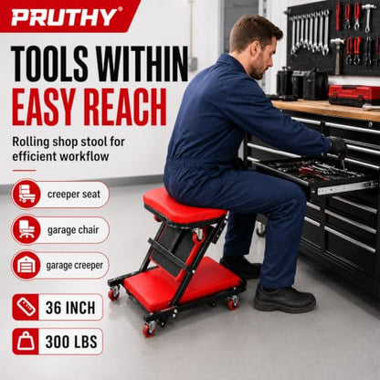 Mechanic Creeper Folding 2-in-1 Rolling Seat All-in-One Adjustable Roller Garage Creepers Automotive, Lay Down or Sit, Car Roller Creeper with 6 Swivel Casters - color: Creeper 2-in-1
