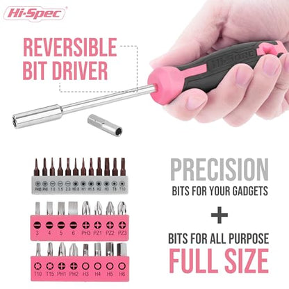 Hi-Spec Tool Kit, General Household Hand Tool Set with Toolbox Storage Case, All-in-One Compact Toolkit for DIY & Dorm Use, Pink | 38pc, everyday fixes made easier, organized portable storage, beginner-friendly selection, apartment and office tasks, tidy