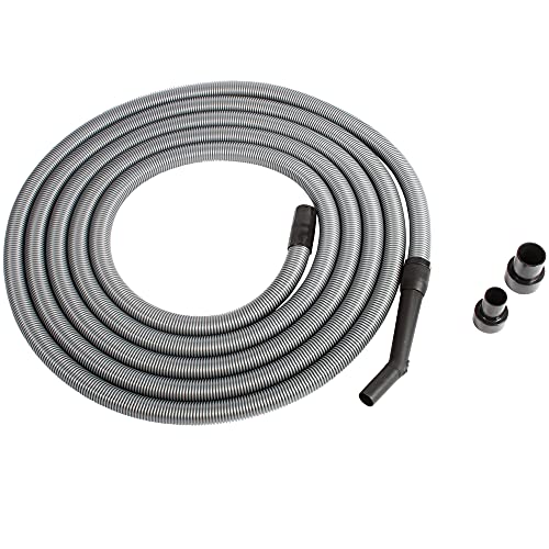 Cen-Tec Systems 30 Ft. Premium Shop Vacuum Extension Hose with 2 tank adapters and 1.25" curved end, Silver - size: 30 Ft. Hose
