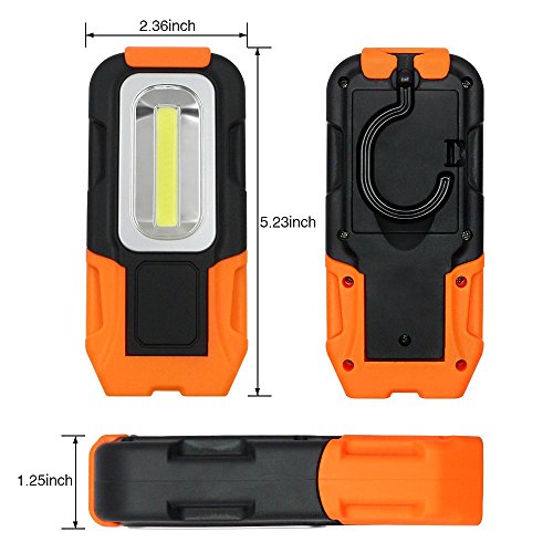 TORCHSTAR 2-Pack Portable LED Work Light, Hanging Hook, Magnetic Flashlight | Battery Operated, COB Pocket Work Lights for Car Repairing, Emergency, Hiking, Camping