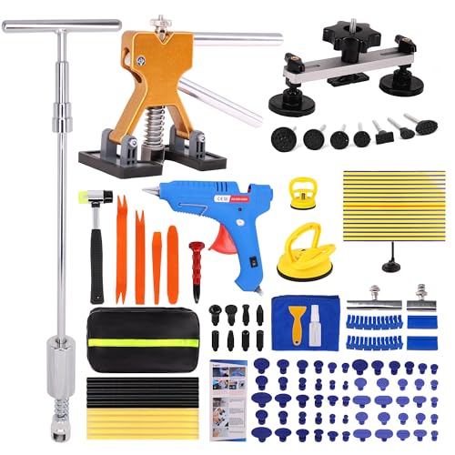 117 PCS Dent Removal Kit, Paintless Dent Repair Kit with Golden Lifter, Bridge Puller, Slide Hammer T-bar Dent Puller, Car Repair Tool for Auto Body Dents,Repairing Dings and Hail Damage