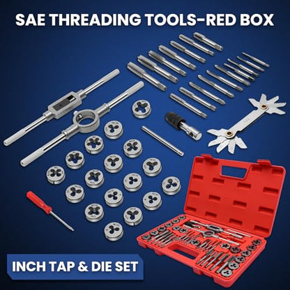 80 PCS Tap and Die Set SAE and Metric, Standard and Metric Threading Tool Kit for Internal and External Threads, Tap & Die Sets with Wrenches for Automotive, DIY, and Metal Repair - size: 80 Pcs Metric&SAE