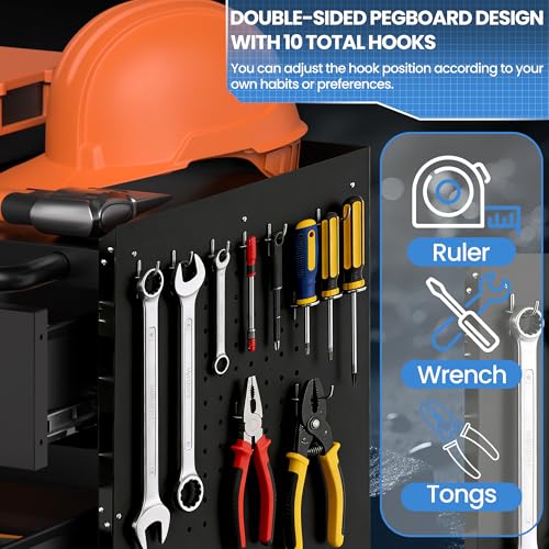Metal Storage Cabinet for Garage, Tool Cabinet, Utility Cabinet | Wheeled, Rolling Tool Cabinet, 4 Drawers, 1 Doors Lockable, Top Countertop, Pegboard, Assembly Required, Black - color: Black