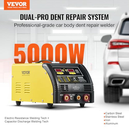 VEVOR Dual Pro Stud Welder Deluxe AL/Fe Dent Repair Kit, Professional 5KW Welder with Auto/Manual Welding and 10 Modes, 110V Spot Welding Dent Repair Machine for Steel & Aluminum Auto Panels Repair - style: Aluminum/Steel Dual Pro