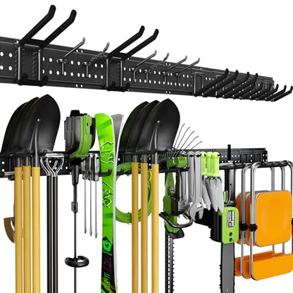 Garage Tool Organizer Wall Mount, 66 Inch Heavy Duty Garage Organization System with 13 Adjustable Hooks, Garden Tool Storage Rack for Garage, Yard & Shed, Holds Up to 520 lbs - size: 66" | 4 Panels + 13 Hooks