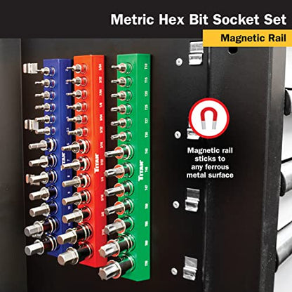 Titan 85531 13-Piece Metric Hex Bit Socket Set, Magnetic Socket Organizer with Laser-Etched Size Markings - style: New SAE Hex