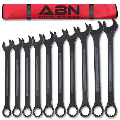ABN Large Combination Wrench Set 33 to 50mm - Metric 10 Piece Jumbo Open End Wrench Set