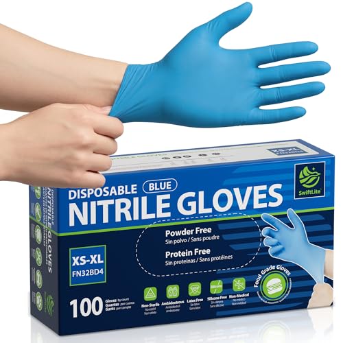 SWIFTLITE Food Safe Disposable Gloves, Blue Nitrile Rubber Gloves, Latex-Free Powder-Free for Food Prep, Cooking, Cleaning - size: X-Large