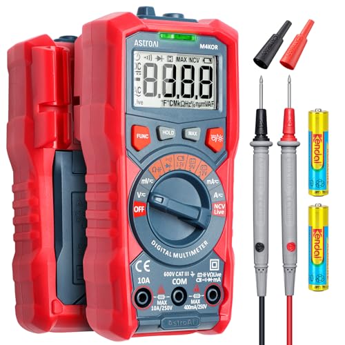 AstroAI Multimeter Tester, TRMS 4000 Counts Volt Meter Auto-Ranging Ohmmeter Digital 1.5v/9v/12v Battery Voltage Tester Measure Voltage Current Resistance Diodes Continuity Capacitance with NCV - style: Auto-Ranging