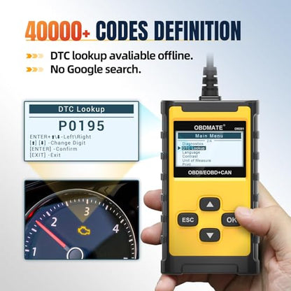 Check Engine Code Reader, OBDMATE OM201 OBD2 Diagnostic Tool | Clearing Faulty Codes with Wireless Printing | Graphic Live Data | EVAP Test