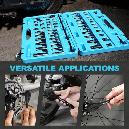 Socket Set 1/4, 56 Piece Impact Socket Set Metric and Standard Full, 6 Point, Cr-V, 1/4-Inch Drive Ratchet Handle, Drive Extension Bar, Impact Universal Joint,impact adapter - size: 1/4inch 56 PCS