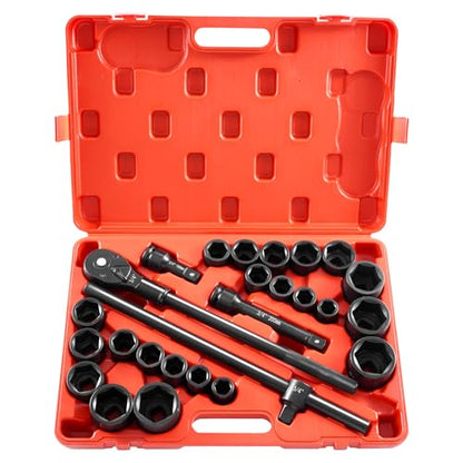 VEVOR Impact Socket Set, 3/4 Inches Socket Assortment, Drive Socket Set Impact Standard SAE (7/8 Inches to 2 Inches) & Metric Sizes (22 mm-50 mm), 27 Piece Standard Impact Sockets - style: 3/4" 27PCS