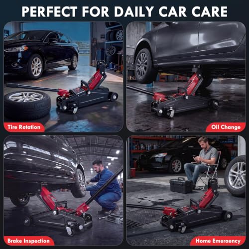 2 Ton Hydraulic Floor Jack: Portable Car Jack for Roadside Emergency, Low Profile 5.1" to 13" Lift, Heavy Duty Steel Trolley Jack for Cars Sedans & Small SUVs, Tire Change Jack, 4000 lb Capacity - size: 2 Ton