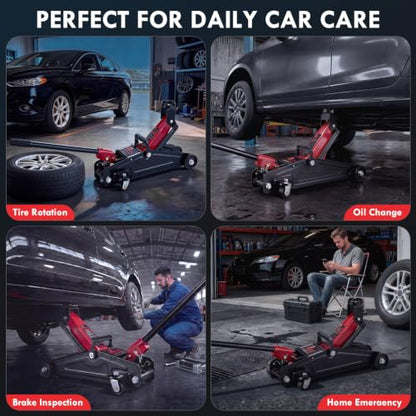 2 Ton Hydraulic Floor Jack: Portable Car Jack for Roadside Emergency, Low Profile 5.1" to 13" Lift, Heavy Duty Steel Trolley Jack for Cars Sedans & Small SUVs, Tire Change Jack, 4000 lb Capacity - size: 2 Ton