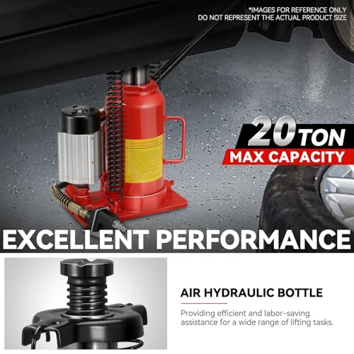 Auto Dynasty 20 Ton Air Hydraulic Bottle Jack Air-Operated Hydraulic Bottle Jack Portable Low Profile Manual All Welded Leakproof Design with Safety Valve for Car Pickup Truck RV Auto Repair w/Handle