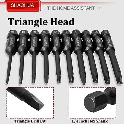 10PCS Triangle Screwdriver Set, 2.5Inch Long Triangle Screwdriver, Magnetic Screwdriver Bit Set, S2 Steel Screwdriver Drill Bit Set,1/4 Hex-Shank Drill Bit Set, Sizes TA12/14/16/18/20/23/25/27 (x2)/30 - style: A. Triangle Screwdriver Bits