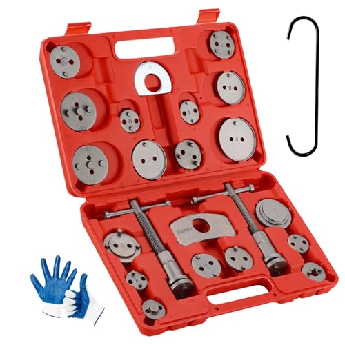Brake Caliper Compression Tool 24-Piece Heavy Duty Disc Brake Piston Caliper Compressor Rewind Tool Set with C Hanger