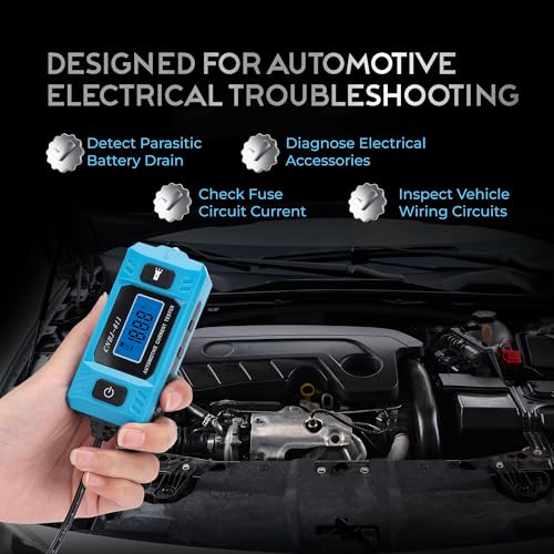 Automotive Car Circuit Fault Probe Tester - Portable Auto Current Tester for Parasitic Battery Drain Fuse Draw - 20A 48V 0.01A to 19.99A High-Precision Checker with LED Display Front Lighting