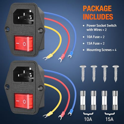 Nilight 2Pcs Switch Power Socket 10A 250V AC Inlet Module On Off Switches Built-in Fuse Led Light 3 Pin Outlet for 3D Printers Computers Home Appliance - color: 2PCS Switch Power Socket