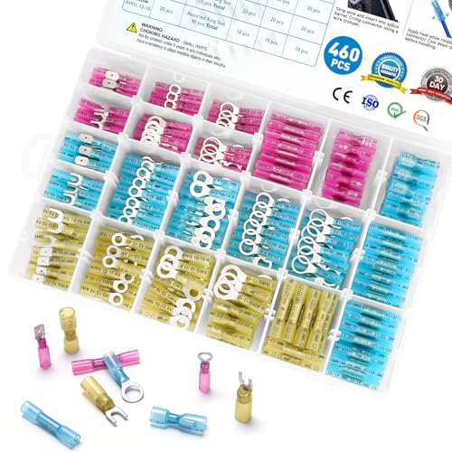 TICONN 460Pcs Heat Shrink Wire Connectors, Waterproof Automotive Marine Electrical Terminals Kit, Crimp Connector Assortment, Ring Fork Spade Butt Splices - style: 460PCS Combo