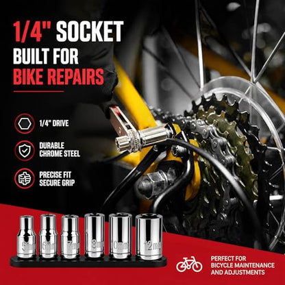 IRONCUBE 6 Pcs Scoket Set, 1/4" Drive, 5-6-7-8-10-12mm with 1 Pcs Adpter for Interchangeable Ratchet Screwdriver Set - style: 6-Piece Sockets