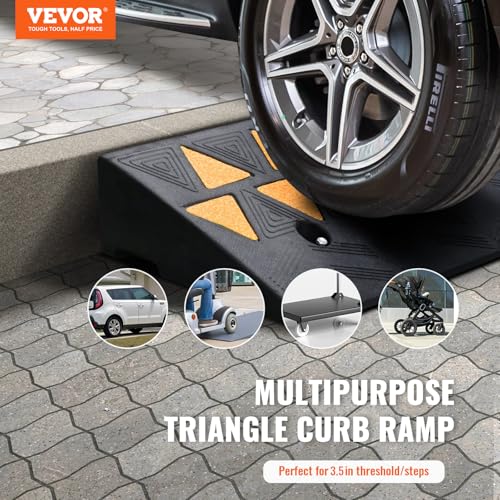VEVOR Rubber Curb Ramp 3.5" Rise Height Sidewalk Curb Ramp, 10" Width 39.4" Length Driveway Ramp for Curb, 15T Heavy Duty Rubber for Forklifts, Trucks, Buses, Cars, Wheelchairs, Bikes