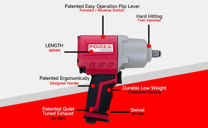 1/2" Composite Air Impact Wrench, One-Handed Push Button F/R Control, 830 ft-lbs Max Torque, Lightweight Pneumatic Gun for Tire Change & Auto Repair