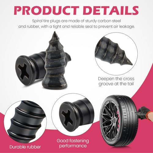 Tire Repair Plugs Kit, Screw In Type, Tubeless Only, Not for Sidewall | Small 0.21 x 0.46 in x30, Large 0.27 x 0.5 in x30, Includes 3.15 in screwdriver gloves case