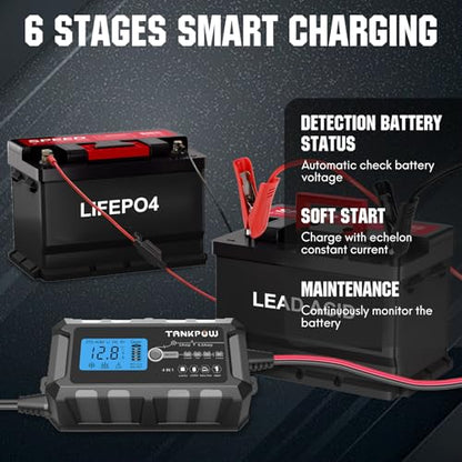 6V/12V 6A Automatic Battery Charger,Smart Battery Charger with Overcharge Protection,Trickle Charger Maintainer and Desulfator for Lead Acid & Lithium(LiFePO4) Deep Cycle Batteries